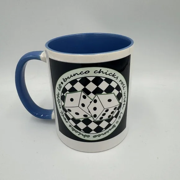 Bunco Chicks Roll With It Blue and White Mug - Picture 1 of 4
